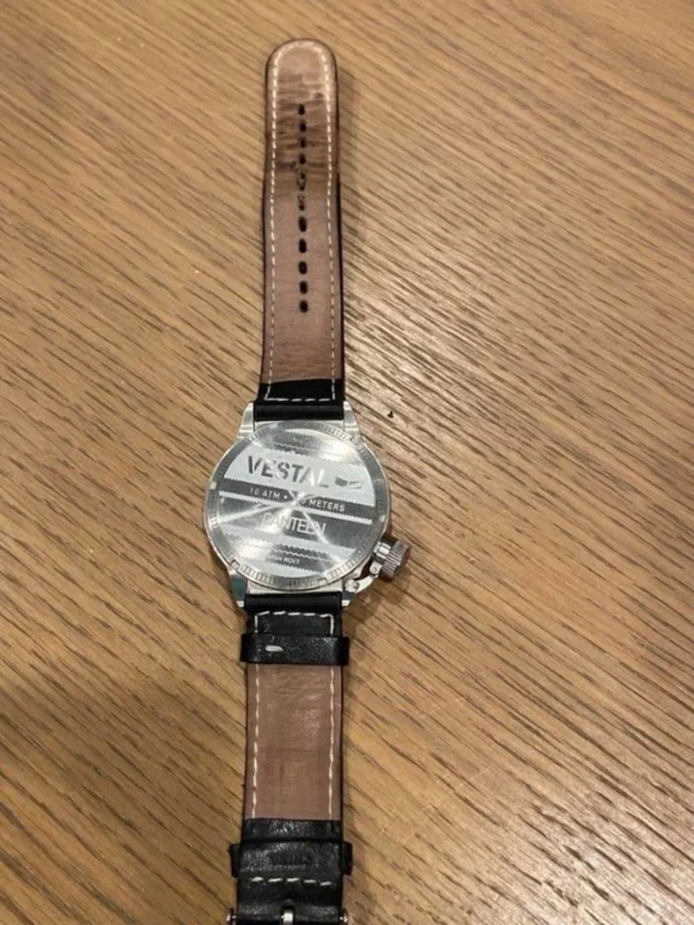 Vestal Men's Black Leather Strap Watch - Classic Analog Design